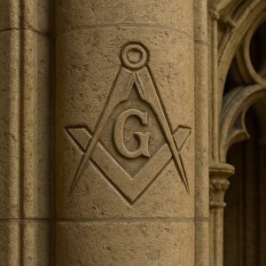 simbol Freemason diukir pada tiang batu katedral